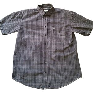 Panhandle Slim Rough Stock Shirt Mens L Gray Plaid Short Sleeve Button Western
